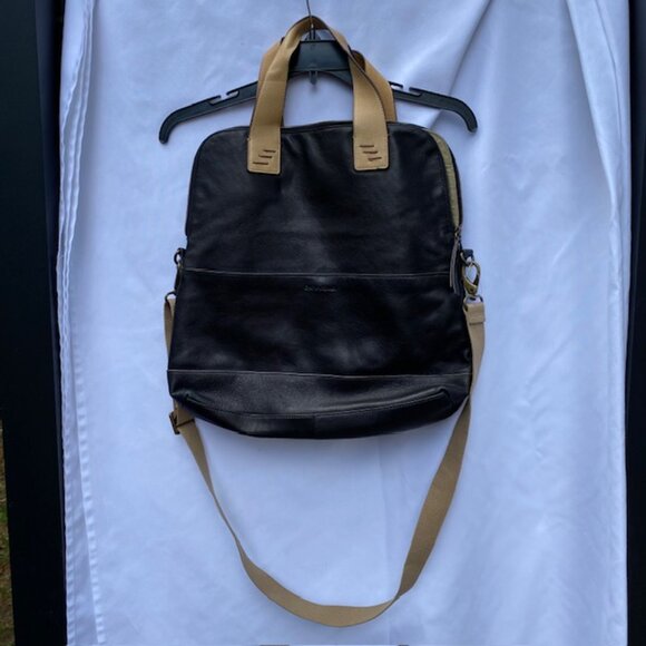 Cynthia Rowley Black Leather Large Tote Bag Black with Tan Straps - Picture 5 of 5